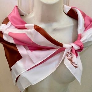 Miss Balmain vintage scarf 31” square pink brown